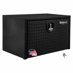 This single drop-down door box from BUYERS PRODUCTS is designed for underbody truck storage. It features a keyed lock for security and measures 18 inches in overall depth. The black finish suits utility and service vehicle applications.