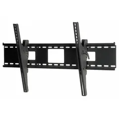 This wall-mounted tilting television mount is designed for screens from 46 to 90 inches, supporting up to 250 lb. Constructed from steel with a black fused epoxy finish, it includes mounting hardware and provides 0° swivel. The tilting feature allows downward angle adjustment to reduce glare, suitable for home theater and commercial display installations.