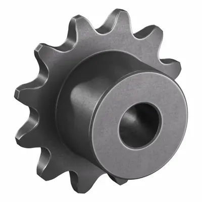 TSUBAKI Sprocket: One-Sided Hub, For Single Strands, 25, 12 Teeth, 0.966 in Pitch Dia - Size 25 Plain-Bore Roller Chain Sprockets