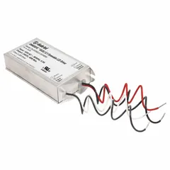 This 60 W electronic dimmable driver converts 120V AC input to 24V DC output for powering tape and linear lighting systems. Rated for dry locations, it measures 4 3/16 in length and is suitable for indoor installations requiring dimmable control.