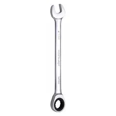 This metric 12-point ratcheting combination wrench features a 27 mm head size and 14-inch overall length. Constructed from alloy steel with a chrome finish, it is suited for general fastening tasks on metric fasteners in maintenance and assembly applications.
