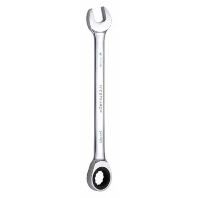 WESTWARD Combination Wrench: Alloy Steel, Chrome, 27 mm Head Size, 14 in Overall Lg - Metric 12-Point Ratcheting Combination Wrenches
