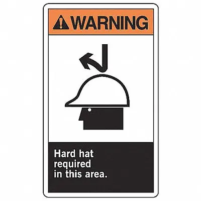 ACCUFORM Safety Label: Vinyl, Adhesive Sign Mounting, 5 in x 3 1/2 in Nominal Sign Size - Warning: Hard Hat Required In This Area. Signs