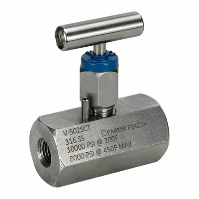 Parker Needle Valve: Inline Valve Body, 316 Stainless Steel, 1/2 in Pipe Size - Stainless Steel Straight-Body Needle Valves