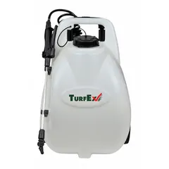 This cordless cart sprayer features a 5-gallon poly tank with a maximum pressure of 45 psi and a spray distance of up to 25 feet. Designed for herbicide application in lawns, gardens, and agricultural settings, it provides targeted spot spraying for weed control in turf and landscaped areas.