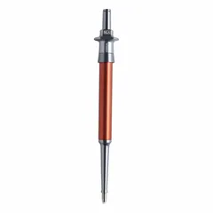 Single-channel pipettor with fixed volume D-tipper design for 10 µL transfers. Orange color. Suitable for liquid handling tasks such as sample preparation, reagent addition, and assay workflows in laboratory settings.