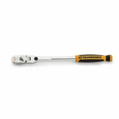 This 9-inch flex-head ratchet features a reversible pear-head design with a 3° minimum arc swing for use in confined spaces. The full polish chrome finish provides corrosion resistance. Suitable for turning fasteners in automotive, mechanical, and general maintenance applications.