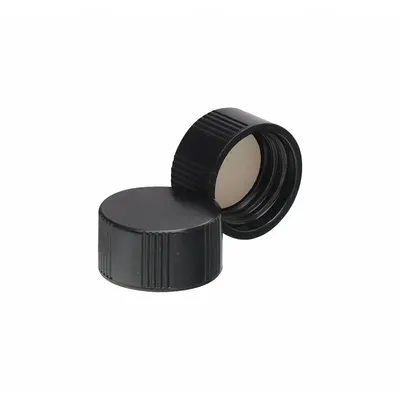 WHEATON Cap: 18 mm Dia, Black, Phenolic, Rubber, 15-425 mm Screw Closure Size, Autoclavable - Screw On Caps