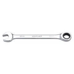 This metric 12-point ratcheting combination wrench features an 18 mm head size and a 9 1/4 in overall length. Constructed from alloy steel with a chrome finish, it has a standard, rounded-end profile. Suitable for general fastening tasks in industrial maintenance, assembly, and repair applications.