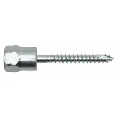 Rod hanger for suspending threaded rod from wood structures. Vertical mount type with screw anchor. Overall length 4-13/16 in, screw size 1/4 in. 25-pack. Not seismic approved.