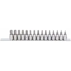 This 25-piece hex bit socket set features a 3/8 in drive and tip sizes ranging from 2 mm to 12 mm. It includes 15 pieces and is designed for driving hex fasteners in assembly, maintenance, and repair tasks.