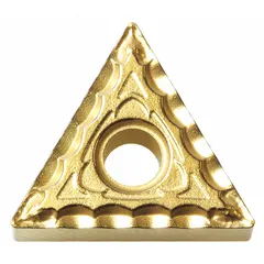 Triangle indexable turning insert with CVD cerment grade for semi-finishing and finishing operations. Suitable for turning steel, stainless steel, and cast iron in lathes and CNC turning centers. Provides wear resistance and edge strength for medium-duty machining.