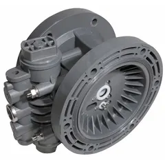 Center body assembly for NDP Series diaphragm pumps. Constructed of polypropylene, this center section houses internal pump components and maintains alignment. Used in industrial fluid handling applications.