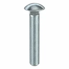 Grade 2 steel carriage bolt with square neck, 4-1/2 in length, 3/4"-10 thread, zinc-plated finish. Sold in a 5-pack. The square neck prevents rotation during installation, suitable for fastening in metal-to-wood or metal-to-metal assemblies.