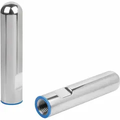 Protective end cap for hygienic leveling mounts, featuring a 304 stainless steel sleeve and silicon rubber seal. With M24 thread, 12 mm thread length, 102 mm inside height, and 35 mm overall diameter. 3-A Sanitary Certified for use in food, dairy, and pharmaceutical equipment.