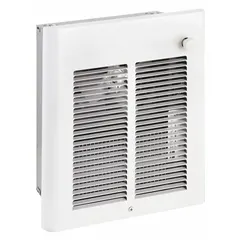 This compact recessed electric wall heater provides 1000 W of supplemental warmth on 120V AC single-phase power. It installs flush into a wall cavity with rough-in dimensions of 11-1/4 x 9-1/2 x 3-3/4 inches and features a white grille. The non-programmable unit is suitable for heating small to medium rooms.