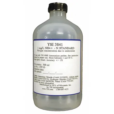 YSI Calibration Solution - Ammonium Standard: Lab, 500 mL Volume, 10 mg/L, 3842 - Ion Specific Standards
