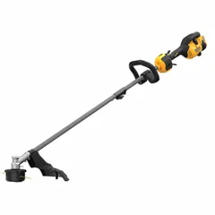Battery-powered string trimmer with a straight shaft and 35-inch shaft length. Designed for cutting grass and weeds in residential and commercial landscaping, suitable for trimming along fences, walls, and garden beds.