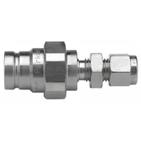 PARKER FET Series hydraulic quick-connect coupling plug with 1/4 in coupling size and 9/16"-18 thread. Body is 316 stainless steel; seals are fluorocarbon. Used in fluid power systems for rapid connection and disconnection of hydraulic lines, suitable for corrosive or high-temperature environments