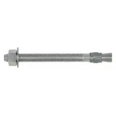 DEWALT wedge anchor made from 316 stainless steel with plain finish. Diameter: 3/8 in, thread size: 3/8"-16, thread length: 1-1/4 in. Supplied in a 50-pack. Used for fastening structural elements, equipment, and fixtures to solid concrete in outdoor, marine, or industrial environments.