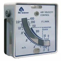 This airflow monitor continuously measures and displays airflow velocity in fume hoods, alerting when airflow drops below safe levels. Constructed from ABS plastic, it has an overall width of 4 inches and is compatible with model P5-24-XT-G. Suitable for laboratory and industrial ventilation systems to help maintain safety compliance.