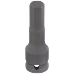This hex impact bit socket features a fixed insert design and a 5/16-inch tip size, with an overall length of 2 23/64 inches. It is used with impact drivers or wrenches for driving SAE hex fasteners in high-torque applications such as automotive repair and industrial assembly.