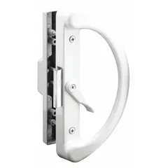 This recessed handle lock is designed for sliding doors, providing a flush-mount locking solution. It measures 8 1/4 inches in length, 2 inches in width, and 1 7/8 inches in height. Suitable for residential and light commercial sliding door applications where a clean profile is desired.