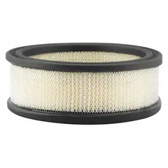 Engine air filter with round-oval shape and axial seal. Overall height 2 15/32 in. Compatible with Ford farm equipment. Used in tractors and agricultural machinery to trap airborne contaminants.