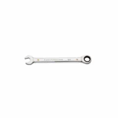 This 18 mm SAE 12-point ratcheting combination wrench is made of alloy steel with a full polish chrome finish. The ratcheting box end allows faster fastener turning in confined spaces without repositioning. Suitable for general mechanical assembly, automotive repair, and industrial maintenance tasks.