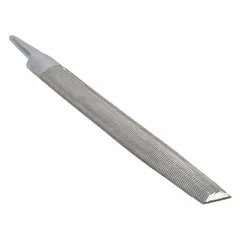 This double-cut half-round file features a safe edge and bastard cut, with a 10-inch length without tang. It is used for shaping and finishing flat and curved surfaces on metal and other materials.