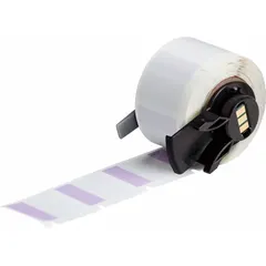 This precut label roll from Brady is designed for permanent identification of wires and cables. The 1 in x 1 in wraparound labels are made of purple matte vinyl and accommodate wire gauges from 16 AWG to 8 AWG. Compatible with the BMP61 printer series and requires M61-R4310 ribbon. Typical applications include marking in control panels, electrical installations, and maintenance tasks.