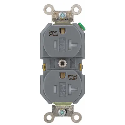 LEVITON TWR20-GY Duplex Receptacle, 5-20, Gray, 125V AC, 20A, 2-Pole/3-Wire - General Purpose Receptacles