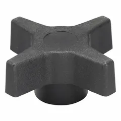 This 4-arm knob features a plastic body with a steel threaded insert for manual adjustment, clamping, and positioning on industrial machinery, jigs, and fixtures. The 2.46 in diameter provides a comfortable grip for frequent hand-tightening applications. Thread size is 5/16"-18.