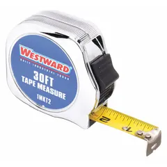 This 35 ft tape measure features SAE inch graduations with 1/16 in markings and a manual lock. The silver chromed plastic case houses a nonmagnetic single hook tip, suitable for measuring tasks where magnetic interference must be avoided. Typical applications include construction, carpentry, and general industrial measuring.