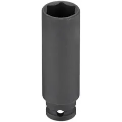 This 1/4" drive impact socket is designed for use with impact wrenches on metric 14 mm fasteners. The 6-point, deep profile provides a secure grip on hex fasteners, while the manganese phosphate finish offers corrosion resistance. Suitable for automotive repair and general maintenance tasks requiring high torque.