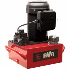 This stationary electric hydraulic pump unit operates on 120V AC and delivers a maximum flow rate of 311 cu in/min at up to 10,000 psi operating pressure. It features a 3-way valve with a Hold function. Typical applications include powering hydraulic cylinders, presses, and lifting equipment in industrial maintenance, construction, and manufacturing settings.