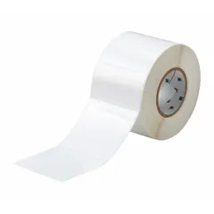 Thermal transfer precut label roll with rubber aggressive permanent adhesive for bonding to challenging surfaces. Halogen-free construction suitable for electronics and cable marking. Each roll contains 1000 labels measuring 4 in x 4 in. Compatible with BBP81 printer series.