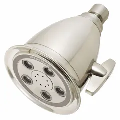 Fixed showerhead with multi-pattern spray options. Constructed of brass and plastic. Flow rate is fixed at 2.5 gpm. Suitable for commercial and institutional bathroom installations.