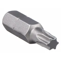 Impact-rated Torx bit with T25 head size and hex shank, designed for high-torque fastening applications. Made from S2 steel for impact resistance. Supplied in a 5-pack for continuous workflow in assembly and maintenance tasks.