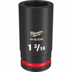 This 3/4" drive impact socket features a 1-3/16" SAE 6-point deep design with a friction ring for secure bit retention. The black phosphate finish provides corrosion resistance. Suitable for heavy-duty fastening and loosening of hex fasteners using impact tools in industrial maintenance, automotive repair, and construction applications.