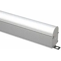 This LED wall-mounted light is designed for general illumination in commercial and industrial spaces. It delivers 4900 lumens at 5000K color temperature, consuming 38 watts. The fixture operates on 120/277V AC, is dimmable, and can be linked up to 50 units for continuous runs. It measures 4 ft in length and 2 5/8 in in width, serving as a replacement for T8 lamps