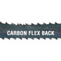 Carbon steel band saw blade with flex back construction, 8 ft 5 in length, and 10 teeth per inch. Designed for curved cuts in wood, plywood, aluminum, plastic, and soft metal. Suitable for general fabrication, woodworking, and light metalworking tasks requiring smooth, precise curves.