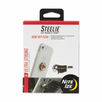 This universal car mount kit securely holds mobile devices in vehicles. It features a neodymium magnet with a secure grip silicone center and includes a MultiStick Adapter. The metal construction is impact resistant. Compatible with universal brands and series
