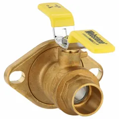 This WEBSTONE ball valve is a two-way, full port valve with a straight brass body. It features sweat x flange connections and a tee handle for manual operation. Suitable for on/off flow control in plumbing and HVAC systems.
