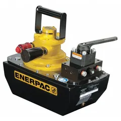 This air-operated hydraulic pump unit delivers a maximum operating pressure of 10,000 psi and features a 578 cu in reservoir. Equipped with a 4-way valve for retract operation, it is controlled via a pendant for precise handling. Suitable for powering double-acting cylinders and hydraulic tools in industrial maintenance, construction, and manufacturing applications.