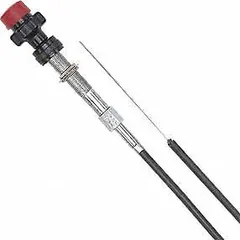 Adjustable locking control cable for dump truck and PTO throttle applications. Features weatherproof handles and coated stainless steel cable. Overall length 240 inches.