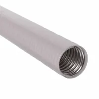 This CALBRITE S-TFC Series conduit is a corrosion-resistant liquid-tight metallic conduit with a 1 1/4 in trade size, gray color, and 25 ft nominal length. It provides protection for electrical wiring in environments exposed to moisture and corrosive elements, suitable for industrial settings such as chemical plants, wastewater facilities, and outdoor installations