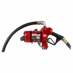 This bung-mount AC-powered fuel transfer pump operates on 120 V AC with a 1/3 hp motor, delivering a maximum flow rate of 25 gpm. It includes a 1-3/8" x 18' discharge hose and an automatic nozzle. Designed for transferring diesel, gasoline, and other non-flammable fluids from drums or tanks, it is commonly used in fleet maintenance, agricultural refueling, and industrial fluid handling.