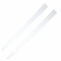 White acrylic mirror framing strip with square corners. Each strip measures 1-1/2 inches high, 60 inches wide, and 1/8 inch deep. Sold in a pack of 2. Suitable for creating borders around mirrors or as support components in shelf installations