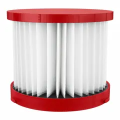 This MILWAUKEE cartridge filter is a HEPA-rated wet/dry paper filter designed for use with Milwaukee vacuum models 0880-20, 0960-20, and 0970-20. It captures fine dust and debris in both wet and dry pickup applications, suitable for general workshop and construction cleanup.